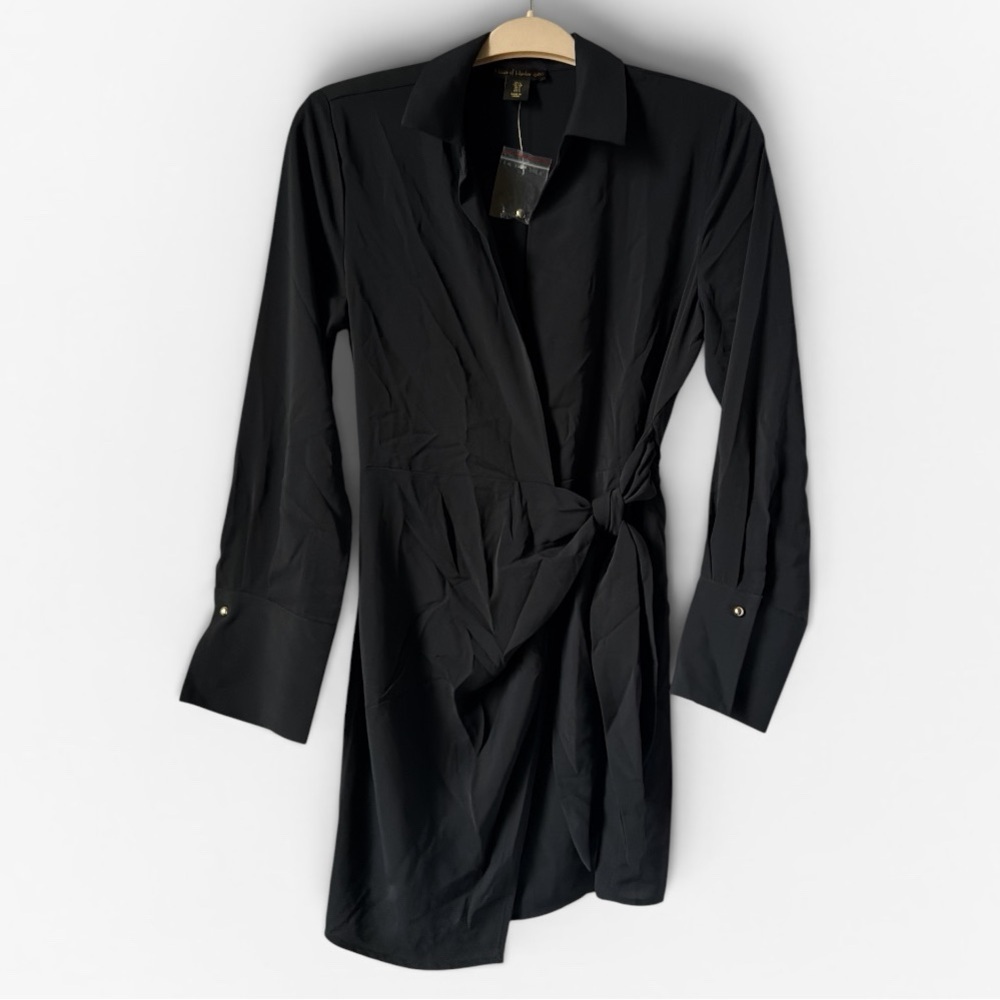 House of Harlow Black Wrap Mini Dress w/ Collar Normcore Party Minimalist